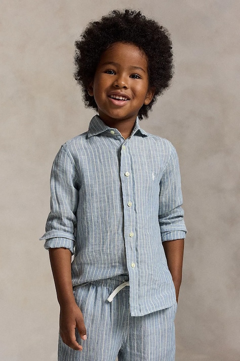 Παιδικό λινό πουκάμισο Polo Ralph Lauren χρώμα: μπλε, 322A13343001
