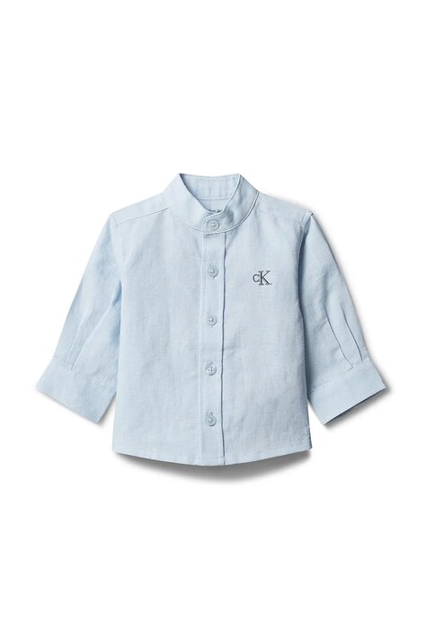 Calvin Klein Jeans koszula niemowlęca z lnem niebieska LVCKSJB45B