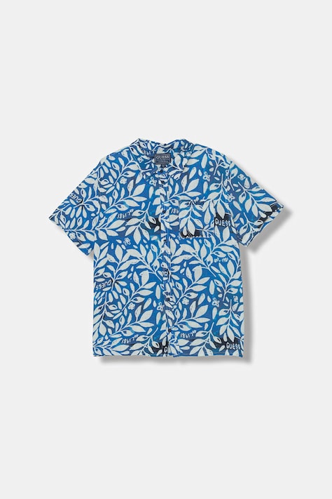 Guess koszula dziecięca z lnem niebieska w kwiaty L6GH01 WFBT0