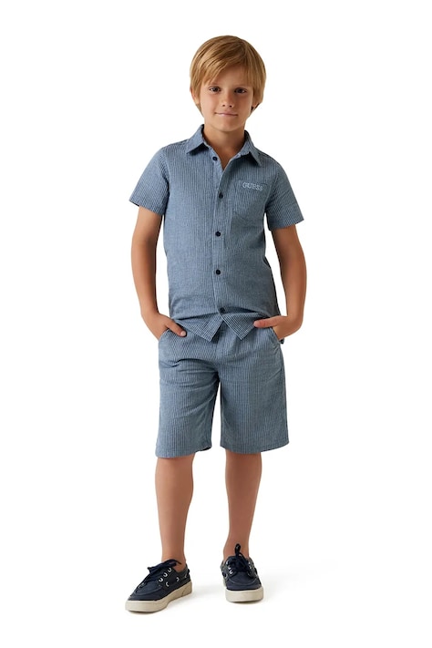 Guess παιδικό βαμβακερό πουκάμισο σκούρο μπλε L6GH03 WN400