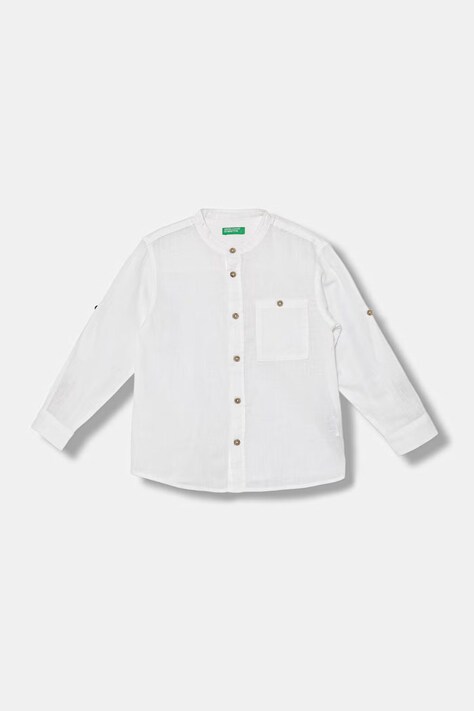 United Colors of Benetton πουκάμισο παιδικό με λινό λευκό απλό 55WQGQ034