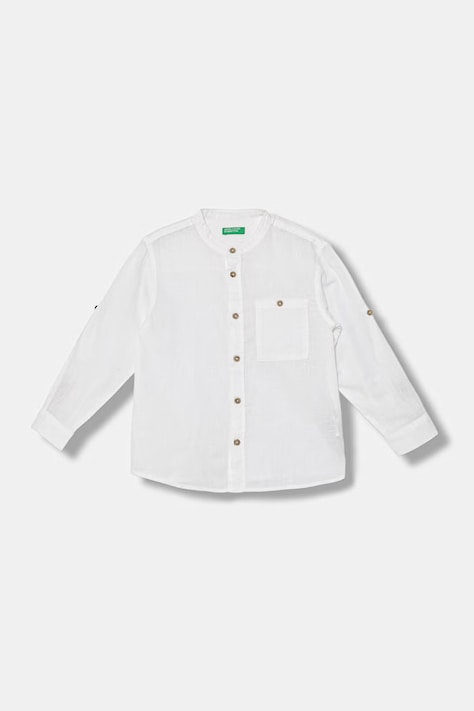 United Colors of Benetton πουκάμισο παιδικό με λινό λευκό απλό 55WQGQ034