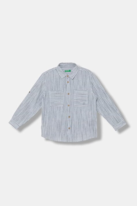 United Colors of Benetton camicia per bambini con lino blu a righe 58DNGQ036
