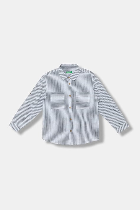 United Colors of Benetton camicia per bambini con lino blu a righe 58DNGQ036