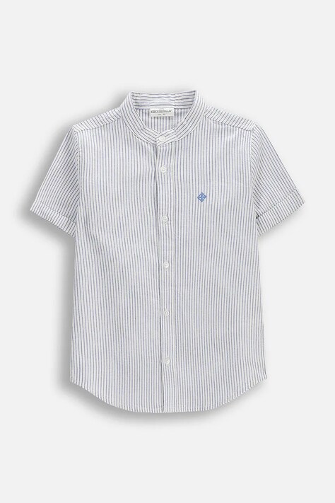 Coccodrillo koszula dziecięca z domieszką lnu niebieska w paski