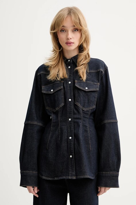 Gestuz koszula jeansowa damska kolor granatowy regular z kołnierzykiem klasycznym 10910867