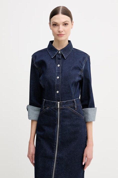 Calvin Klein Jeans koszula jeansowa damska kolor granatowy regular z kołnierzykiem klasycznym LV047E709G