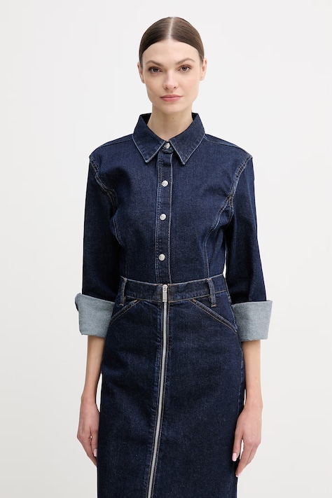 Calvin Klein Jeans koszula jeansowa damska kolor granatowy regular z kołnierzykiem klasycznym LV047E709G