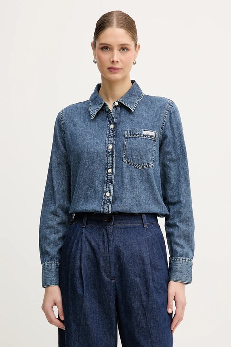 Calvin Klein Jeans koszula jeansowa damska kolor niebieski regular z kołnierzykiem klasycznym LV047E742G