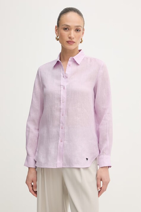 Weekend Max Mara srajca ženska lanena WERNER roza enobarvna 2615111072600