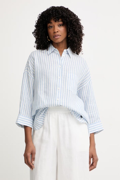 Weekend Max Mara koszula damska lniana PANETTO niebieska w paski