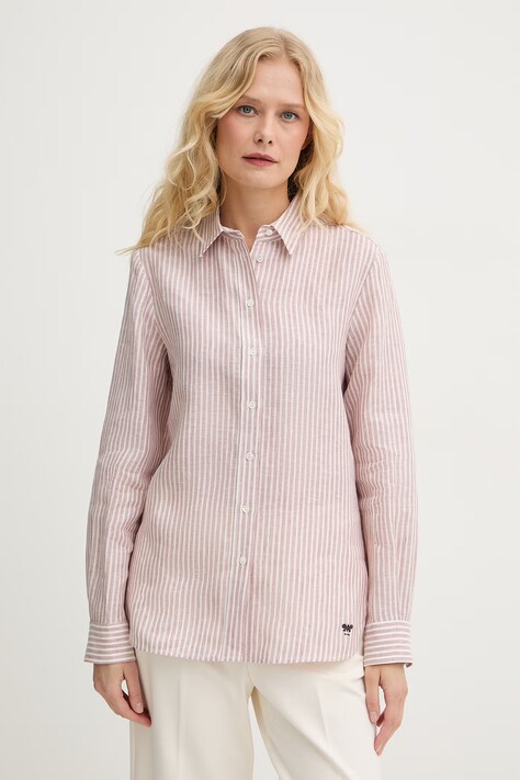 Weekend Max Mara koszula damska lniana GIURATO różowa w paski 2615111182600