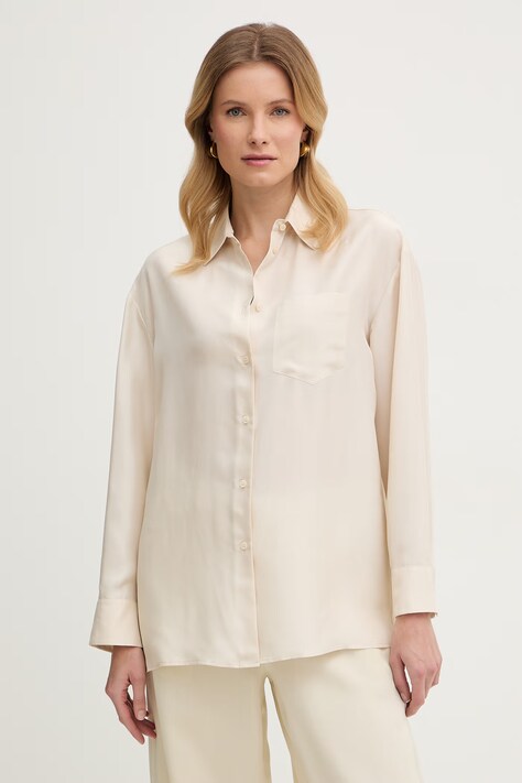Weekend Max Mara koszula damska jedwabna EBBRI beżowa gładka 2615191012600