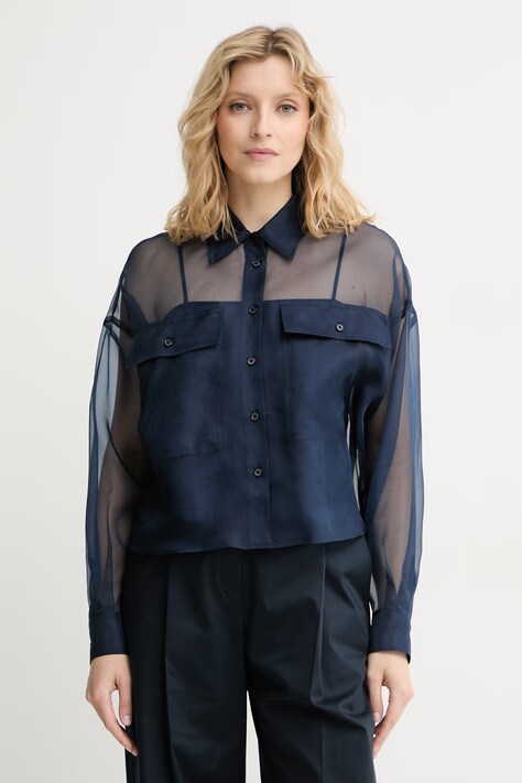 Weekend Max Mara рубашка женская шелковая COLOMBA тёмно-синяя однотонная 2615261012600