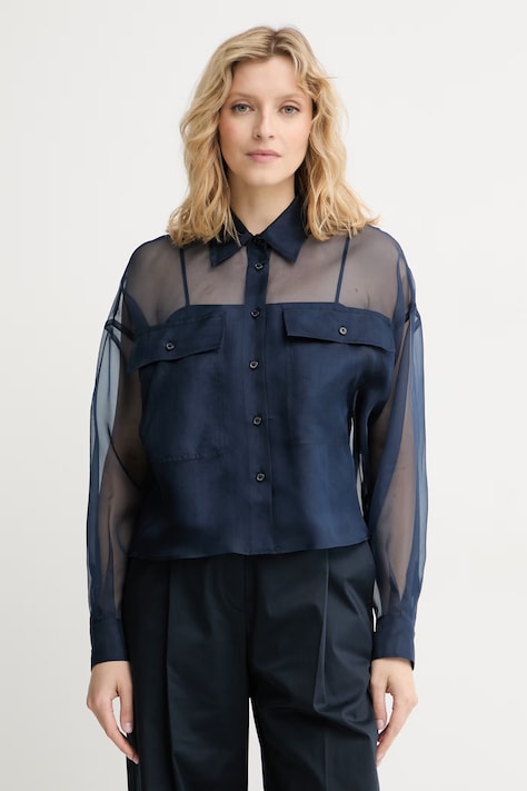 Weekend Max Mara košeľa dámska hodvábna COLOMBA tmavomodrá hladká 2615261012600