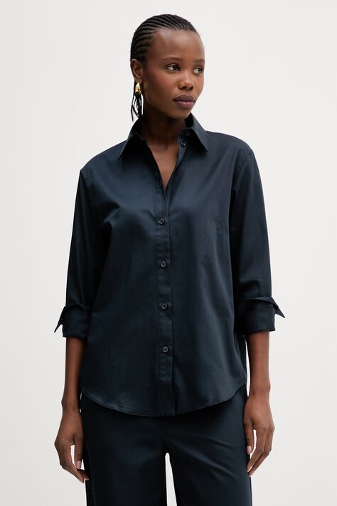 Bavlnená košeľa MM by Max Mara VELOCE tmavomodrá farba, regular, s klasickým golierom, 2616111017600