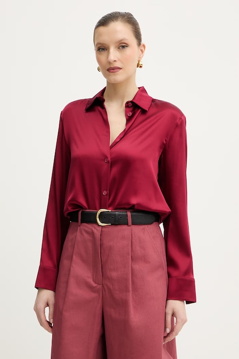 Košeľa s prímesou hodvábu MM by Max Mara QUARTO červená farba, regular, s klasickým golierom, 2616111047600
