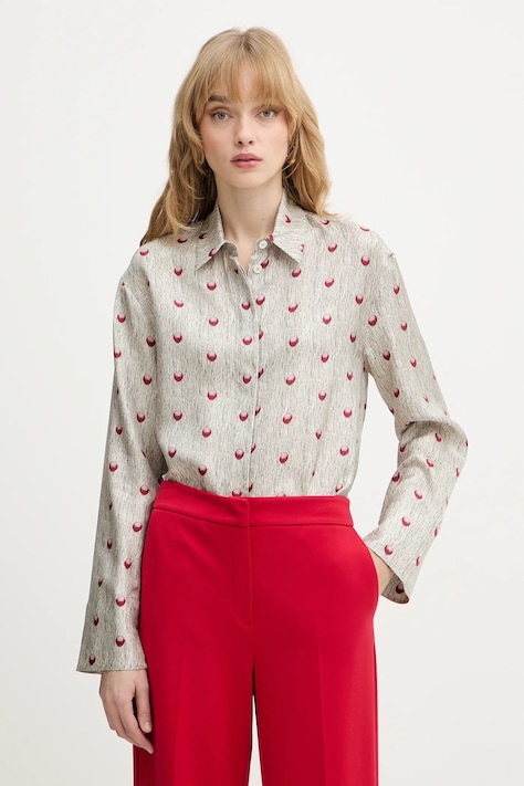 MM koszula jedwabna OSPITE damska kolor beżowy regular z kołnierzykiem klasycznym 2616111057600