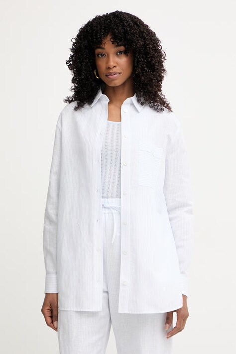 MM by Max Mara koszula damska z dodatkiem lnu ULULO biała w paski 2616111018600