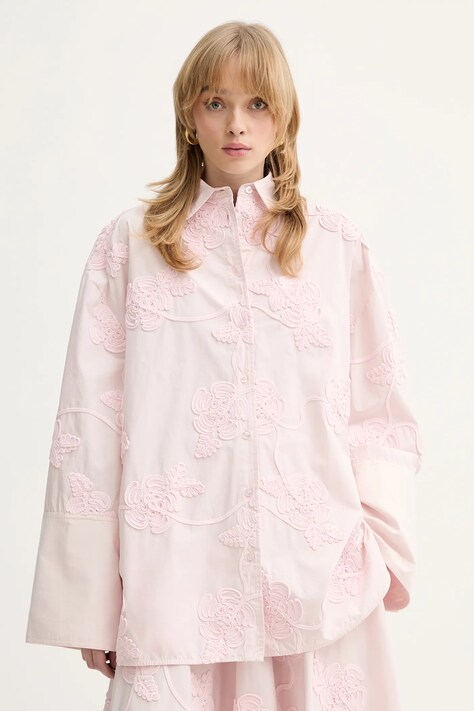 Rotate koszula bawełniana damska kolor różowy relaxed z kołnierzykiem klasycznym 1151031809