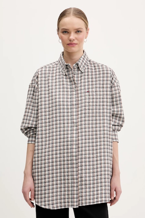 Tommy Jeans koszula damska kolor biały relaxed z kołnierzykiem klasycznym DW0DW22063