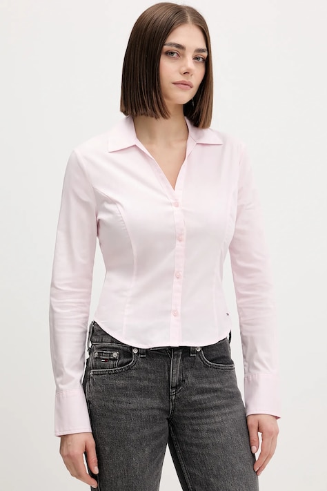 Tommy Jeans koszula damska kolor różowy slim z kołnierzykiem klasycznym DW0DW22604