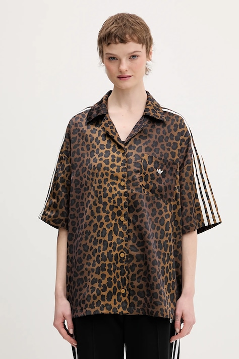 Košeľa adidas Originals hnedá farba, voľný strih, s klasickým golierom, KA2678