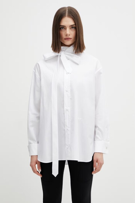 Kenzo cămașă din bumbac culoarea alb, cu un decolteu legat, relaxed, FG52CH2799LF