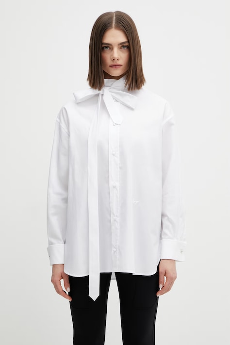 Kenzo cămașă din bumbac culoarea alb, cu un decolteu legat, relaxed, FG52CH2799LF