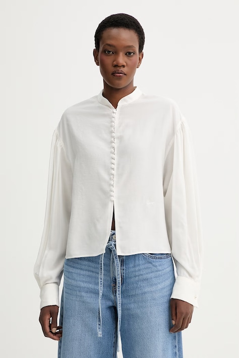 Сорочка з домішкою шовку Kenzo колір бежевий relaxed зі стійкою FG52CH2829KA