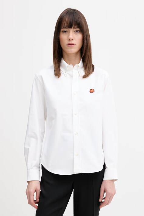 Kenzo koszula bawełniana damska kolor biały regular z kołnierzykiem klasycznym FG52CH2859LO
