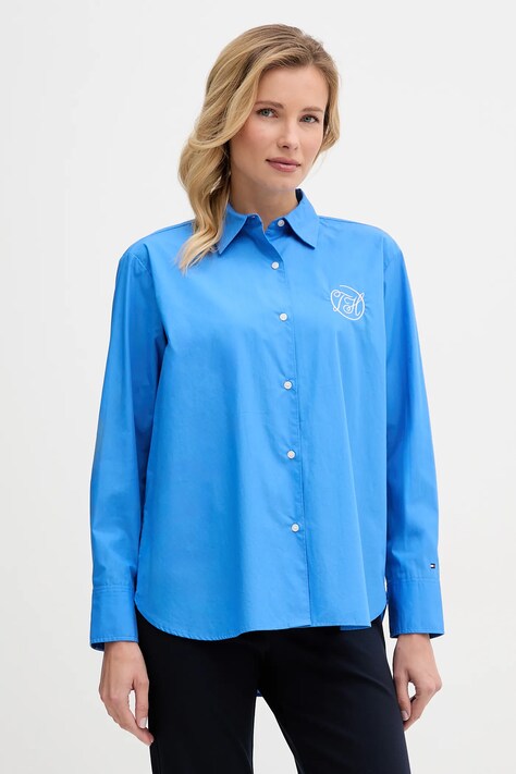 Tommy Hilfiger koszula bawełniana damska kolor niebieski relaxed z kołnierzykiem klasycznym WW0WW48190