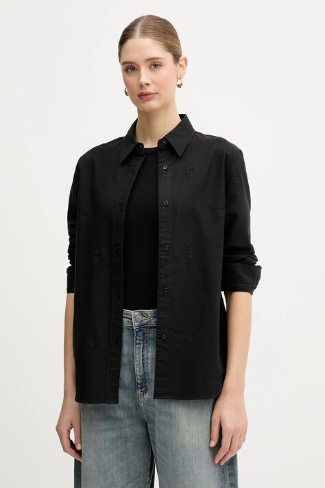 Tommy Hilfiger koszula bawełniana damska kolor czarny regular z kołnierzykiem klasycznym WW0WW49386