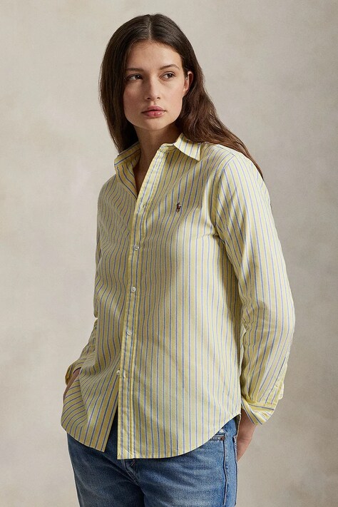 Polo Ralph Lauren koszula bawełniana damska kolor żółty regular z kołnierzykiem klasycznym 211970739