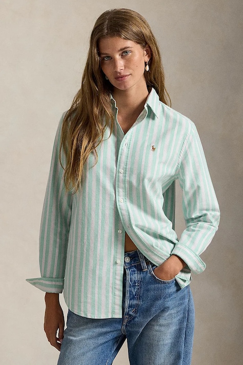 Polo Ralph Lauren koszula bawełniana damska kolor turkusowy regular z kołnierzykiem klasycznym 211970739