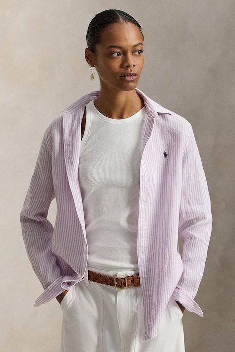 Polo Ralph Lauren cămașă de in culoarea violet, cu guler clasic, regular, 211A96158