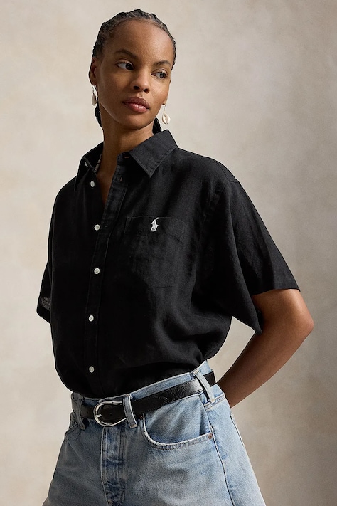 Polo Ralph Lauren πουκάμισο γυναικείο λινό μαύρο απλό 211A96160