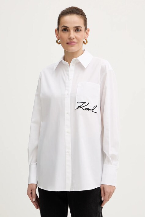 Karl Lagerfeld koszula bawełniana damska kolor biały relaxed z kołnierzykiem klasycznym B1W11013