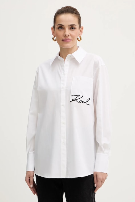 Βαμβακερό πουκάμισο Karl Lagerfeld χρώμα: άσπρο, B1W11013