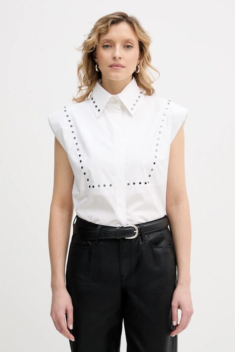 Karl Lagerfeld koszula bawełniana damska kolor biały regular z kołnierzykiem klasycznym B1W11017