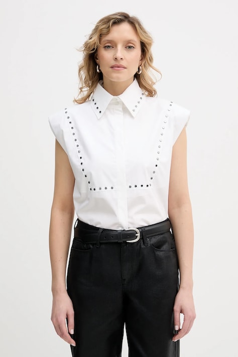 Karl Lagerfeld cămașă din bumbac culoarea alb, cu guler clasic, regular, B1W11017