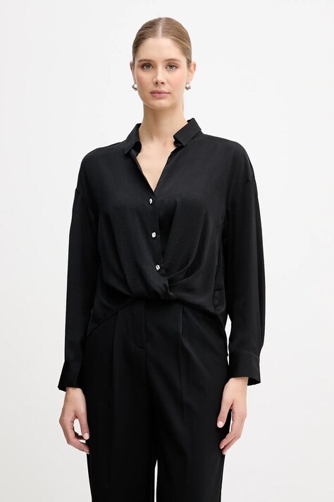 Dkny koszula damska kolor czarny relaxed z kołnierzykiem klasycznym DJ6W2192