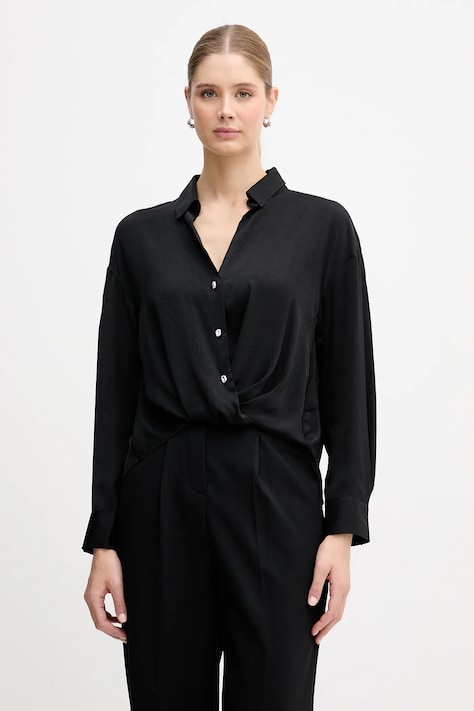 Dkny koszula damska kolor czarny relaxed z kołnierzykiem klasycznym DJ6W2192