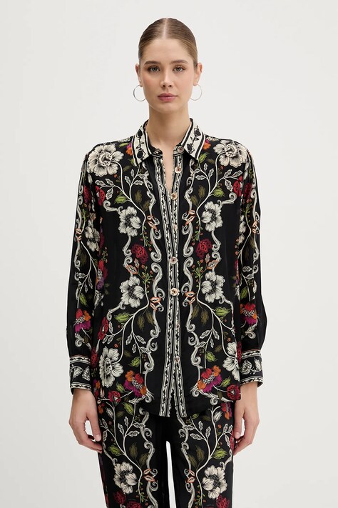 Farm Rio koszula damska kolor czarny relaxed z kołnierzykiem klasycznym 350099