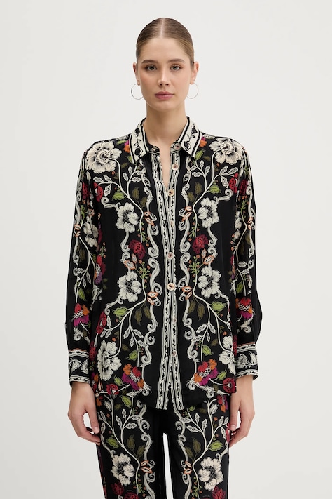 Farm Rio koszula damska kolor czarny relaxed z kołnierzykiem klasycznym 350099