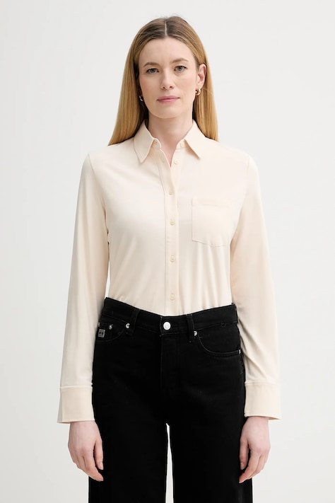 Marc O'Polo koszula damska kolor beżowy regular z kołnierzykiem klasycznym 600200152201