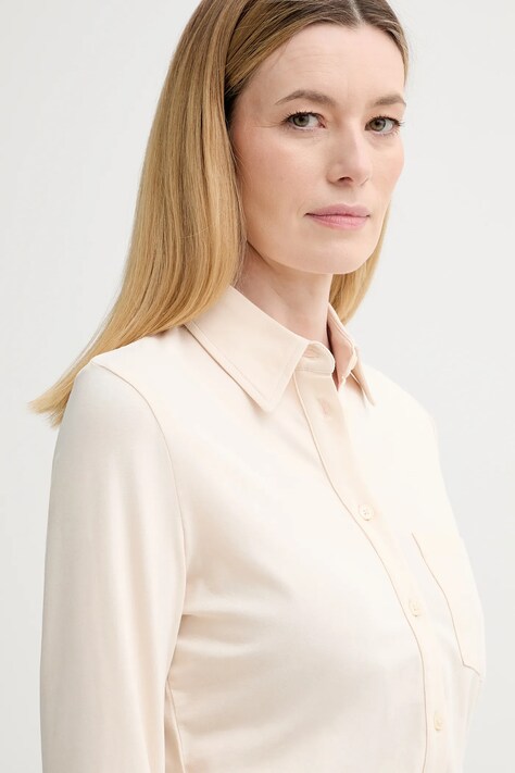Marc O'Polo koszula damska kolor beżowy regular z kołnierzykiem klasycznym 600200152201