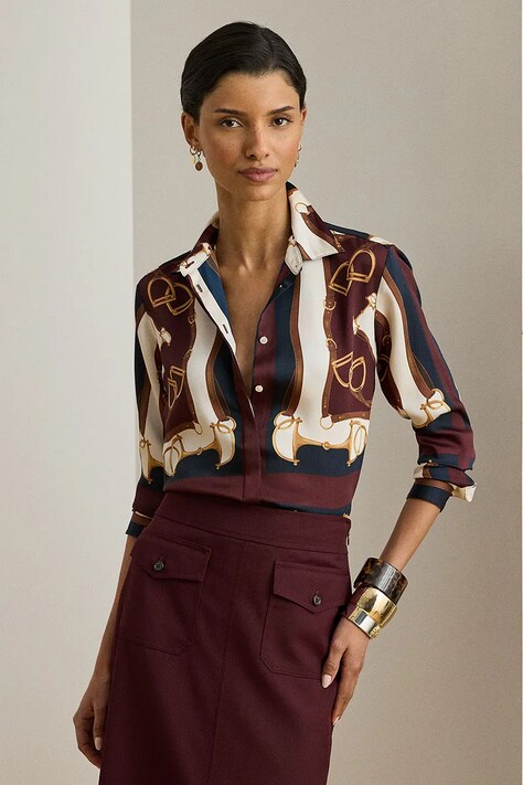 Lauren Ralph Lauren koszula damska kolor brązowy regular z kołnierzykiem klasycznym 200P03556