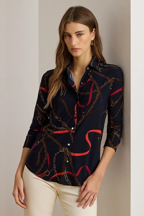 Lauren Ralph Lauren koszula damska kolor granatowy regular z kołnierzykiem klasycznym 200P03716