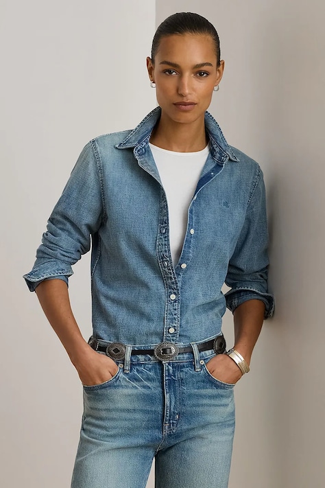 Lauren Ralph Lauren cămașă din bumbac denim cu guler clasic, regular, 200P08166